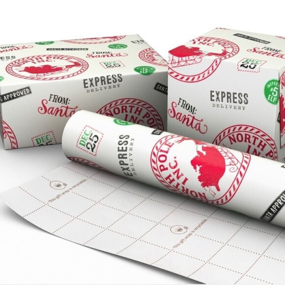 Hallmark Wrapping Paper Christmas Stamps From Santa Jumbo Roll 90 sq ft - Picture 3 of 6